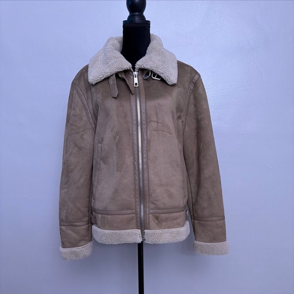 Zara Accessories - Zara Suede Moto Jacket Faux Fur Lined Medium M Women’s Biker